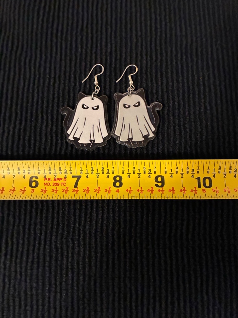 Ghost Cat Dangle Earrings - Black & White